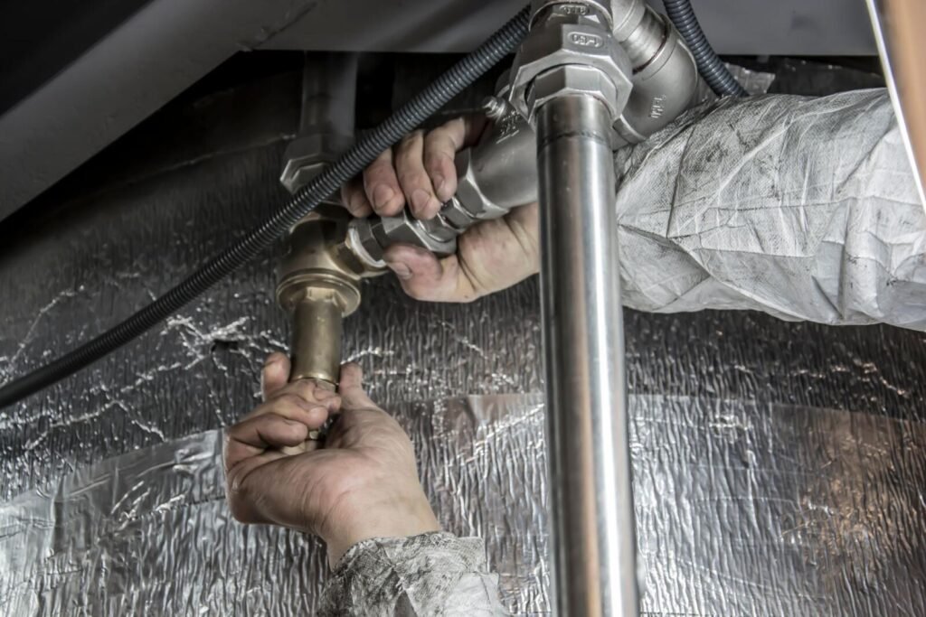 Plumber installing pipes in a Lombard, IL home